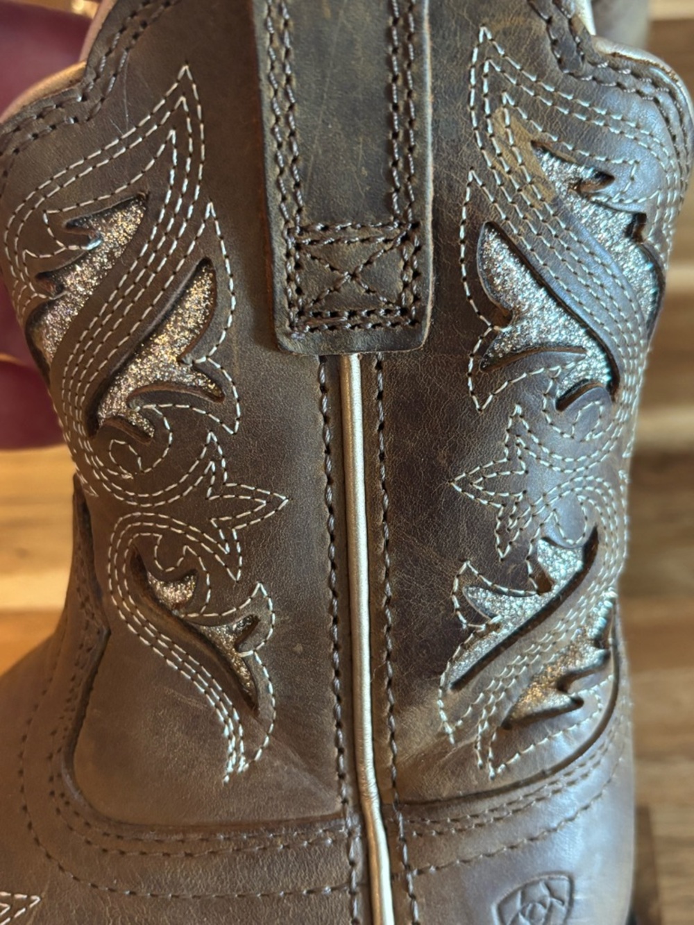 Ariat Brown Leather Western Boot- Toddler/Little Girls Size 8 - Picture 4 of 7